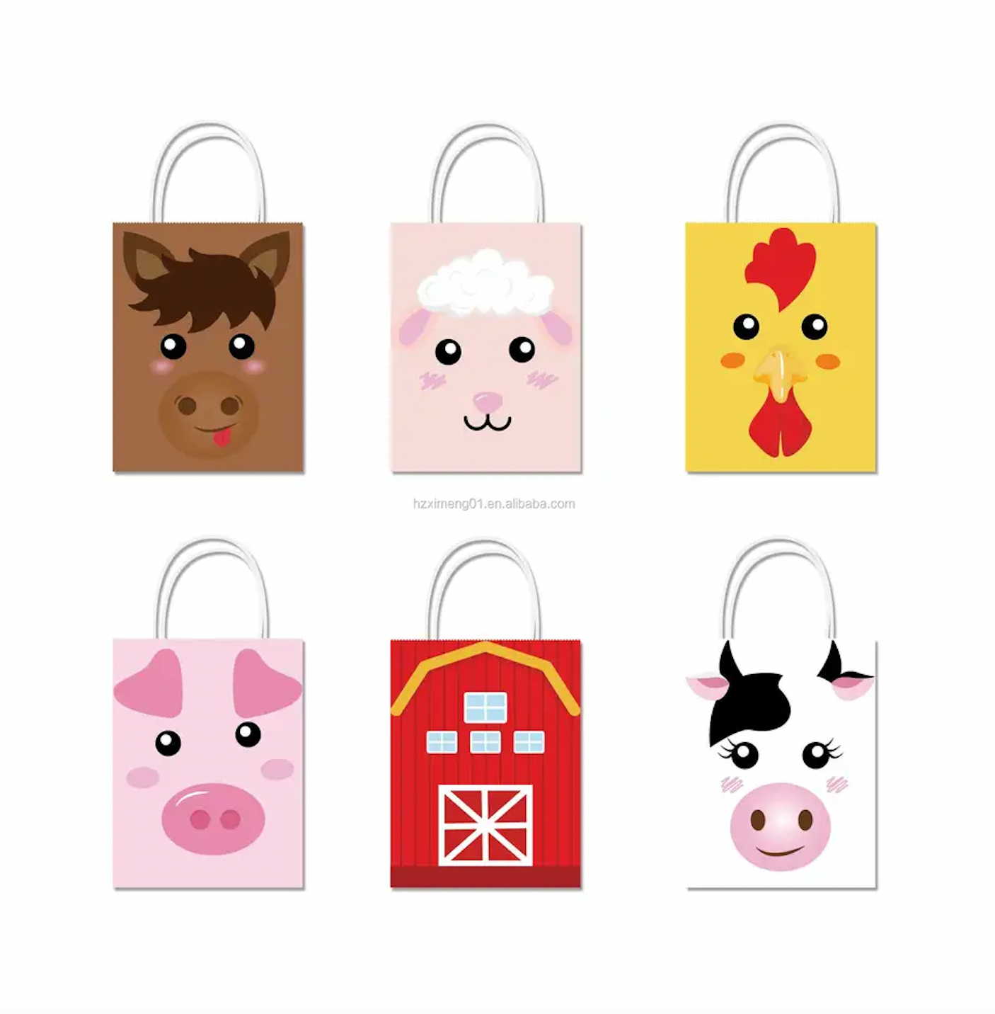 Farm Animals Party Bags with handles 12CT