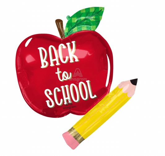 SuperShape Back To School Apple And Pencil Balloon 31"