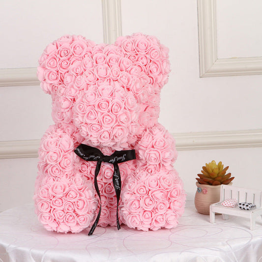 Oso de rosas rosado (Light Pink Rose Teddy Bear) no incluye caja transparente