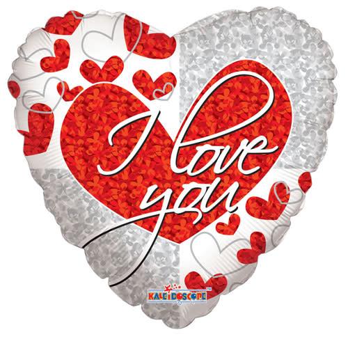 18″ I LOVE YOU Silver & red hearts